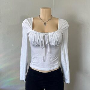 Forever 21 White Ruched Long Sleeve Blouse
